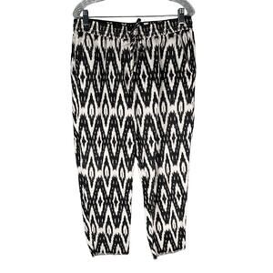 J Crew Casual Pants Linen Geometric Print Black Cream 10 Pockets